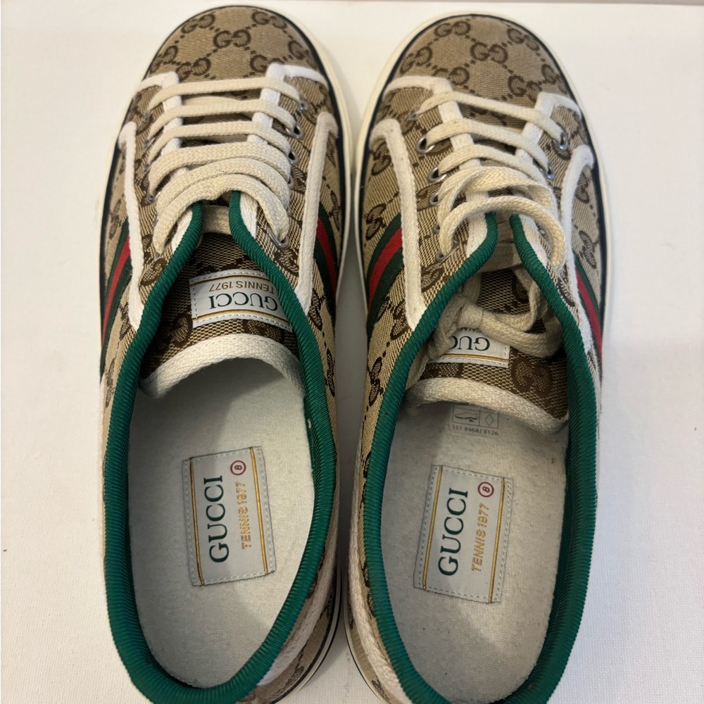 Gucci Beige and Green Logo Sneakers plateform - Picture 7 of 11